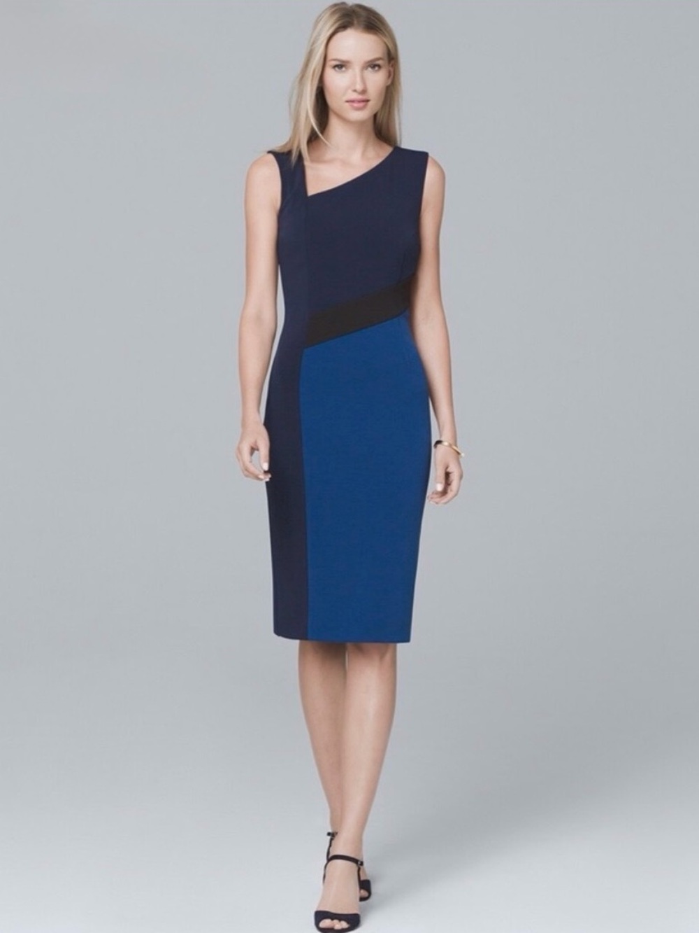 White House Black Market Navy, Blue & Black Colorblock Sheath Dress 2P
